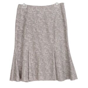 NWT WHBM Greige Paisley Print Wool Blend A-Line Midi Skirt Fully Lined Size 4